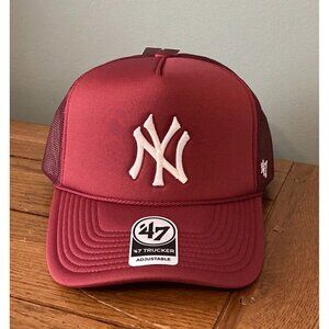 Urban Outfitters New York Yankees ‘47 Hat Maroon Snapback Trucker Cap NWT